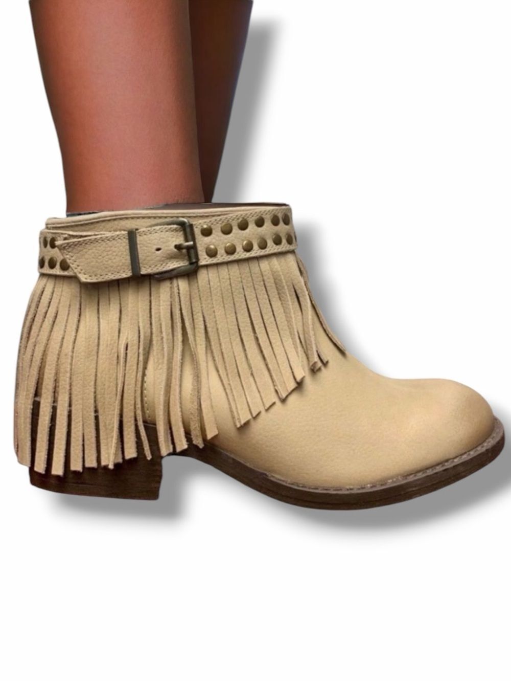 Amigo Tan Leather Studded Fringe Ankle Boots NWT 6 Naughty Monkey